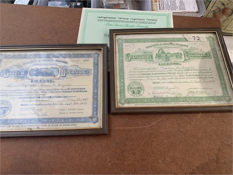 Vintage Framed Engineering/Licensing Certificates