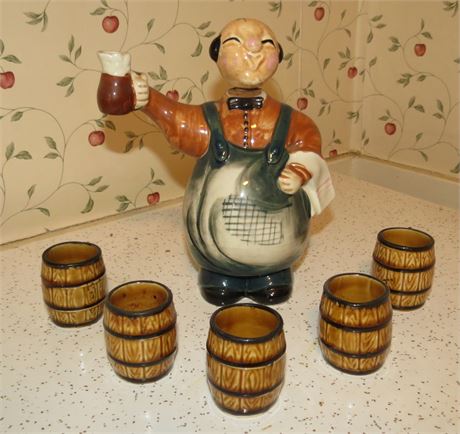 Vintage Decanter Set "Jolly Roly Poly Bartender"