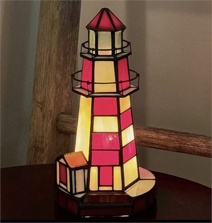 Vintage Stained Glass Lighthouse Tiffany Style Nautical Beach Night Light Lamp