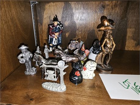 Mixed Figurine Lot : Cowboy / Horses / Pewter / Metal & More