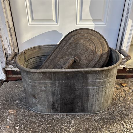 Antique Metal Boiler w/ Wood Handles - 24 x 14 x 13"T
