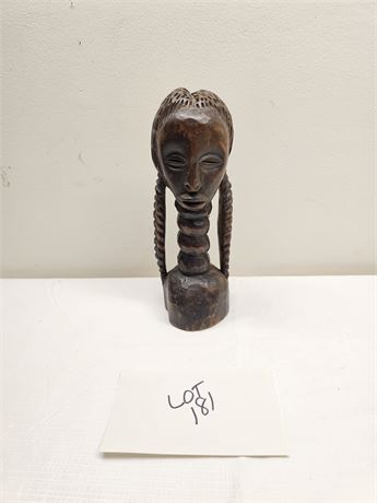 Carved Wood African Art Lady Braided Hair Bust