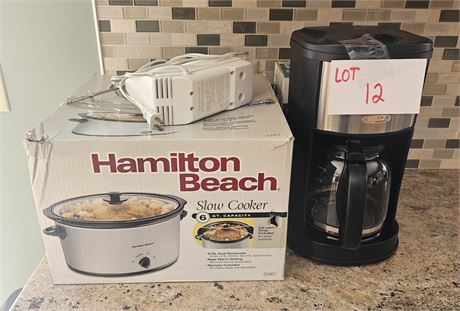 Small Appliance Lot- Bella Coffee Maker, Hamilton Beach 6qt Slow Cooker, Mixer