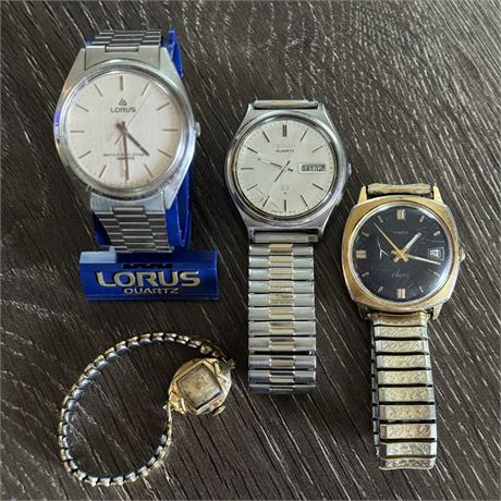 Small Watch Lot of Vintage Seiko SQ, Lorus, Bulova and Old Timex