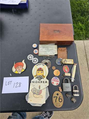 Mixed Vintage Buttons / Kansas City Cow Tag / Operators License & More