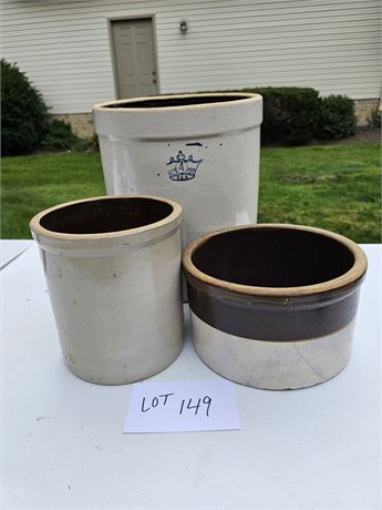 Vintage Crock Lot: Crown #4 / Crock #8 / Banded Crock