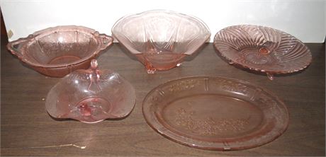 Assorted Depression Glass: Bowls, Platter, Etc