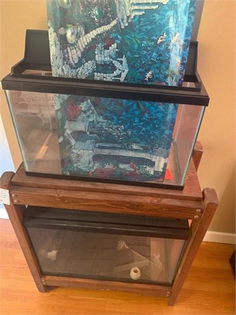 10 and 20 Gallon Aquarium Tanks With Wood Double Stand & Aquarium Accessories