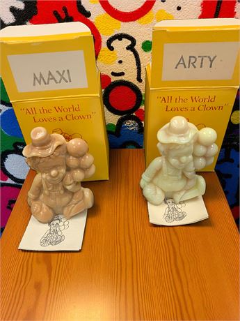 Mosser Glass Clown Set of 2 MAXI & ARTY From All The World Loves A Clown Series