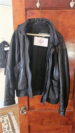 Men Black Leather Coat Size Large