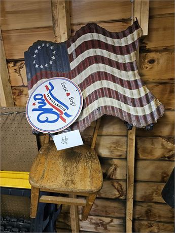 Child's Wood Chair/Metal Flag & More