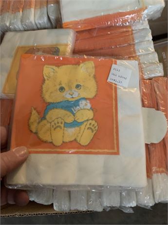 Vintage Critter Sitters Paper Lunch/Beverage Napkins W/Yellow Kitten