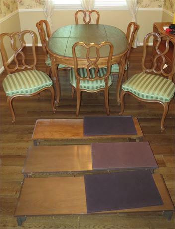 Dining Room Table, 6 Chairs, 3 Leafs, Pads
