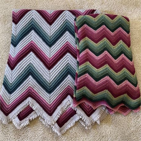 Wonderful Hand Knit Vintage Afghans in Coordinated Colors