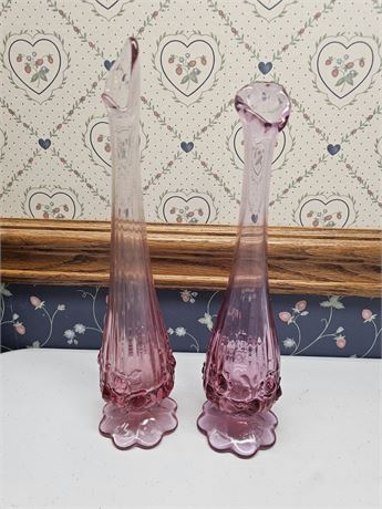 Fenton Pink Rose Single Rose Vases