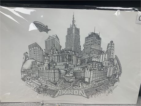 Chris Deighan Pencil Art Sketch "Akron" - City of Akron Ohio