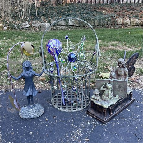 Garden Fairies, Outdoor Art Glass and Metal Basket Bundle