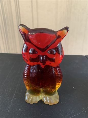 Vintage Kanawha Amberina Glass Owl Figurine Or Paperweight