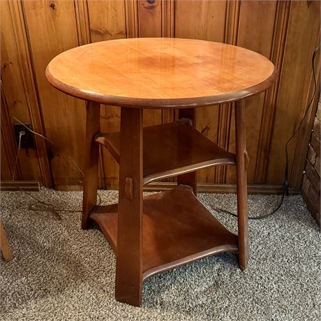 1930s/40s Red Maple Round Accent Table - 26"D x 36"T