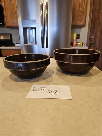 Antique Kitchen Brown Glaze Stoneware Bowls