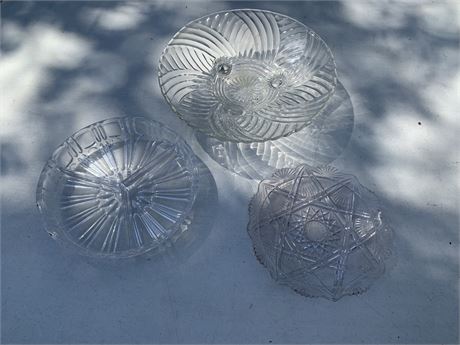 Vintage Crystal Cut Glass Candy/Serving Dish Lot of 3