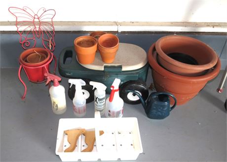 Garden Cart, Planters, Spray Bottles, Etc