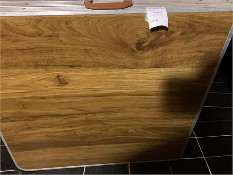 Industrial Metal Wood Grain Folding Utility Table With Handle