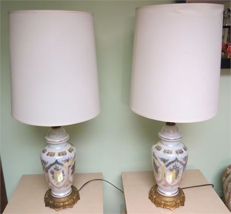 Vintage Table Lamps With Iridescent Glass