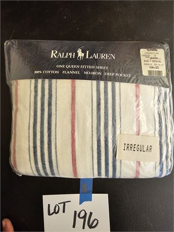 Ralph Lauren “Irregular” White with Pink & Blue Stripe Fitted Queen Sheet