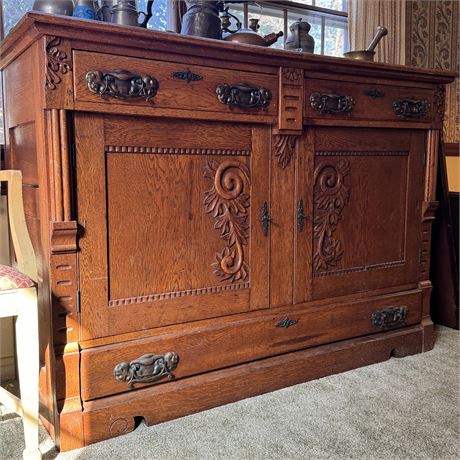 Antique Carved Wood Sideboard or Buffet - 39"T x 56.5"L x 23"D