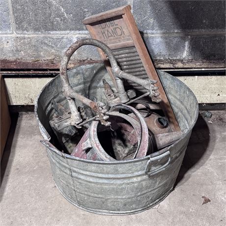 Old Galvanized Tub and Contents