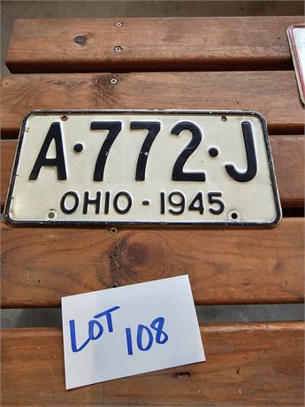 Vintage 1945 Ohio License Plate