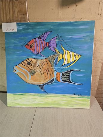 Signed Fish Art On Canvas