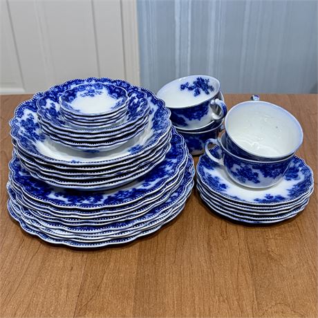 19th Century Grindley Osborne Flow Blue 6-Piece Service for Five