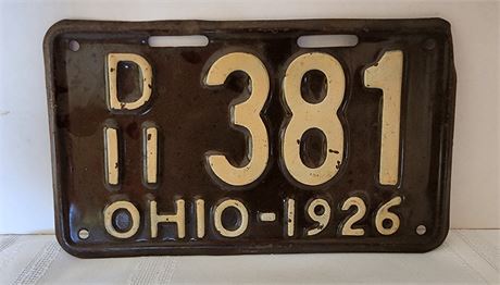 1926 Ohio License Plate