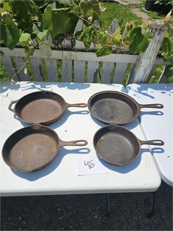 Mixed Cast Iron Pans- Wagner, Lodge & More Size, Style & Condition Vary