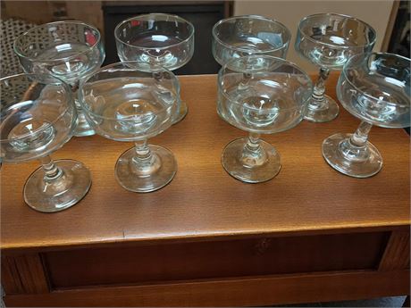 Crystal Glass Eight Footed Balloon Wine Glasses W/Fine Engraved Frieze Pattern