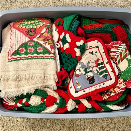 Tote Filled with Mostly Vintage Christmas Linens