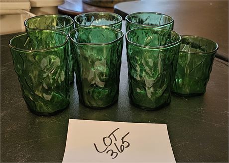 Vintage Green Cabone Driftwood Drinking/Tea Glasses x6 & 1 Juice Glass