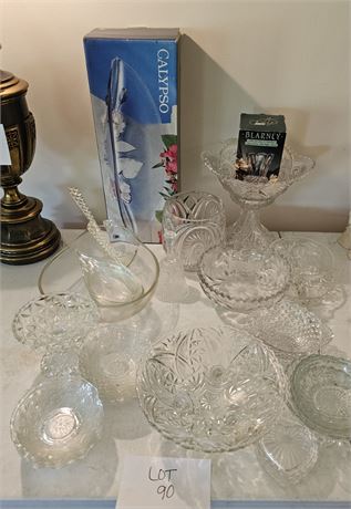 Vintage Mixed Clear Glass- Two Piece Center Fruit Bowl, EAPG & More