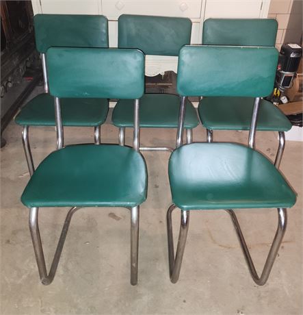 5 Vintage green dining chairs