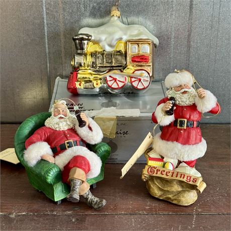 Kurt S. Adler Fabriche Coca-Cola Santa Ornaments and Glass Polonaise
