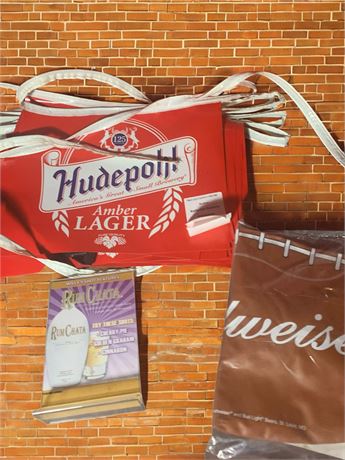 Hudepohl Flag Banner, Budweiser Inflatable Football, Willy's Bar Advertisement