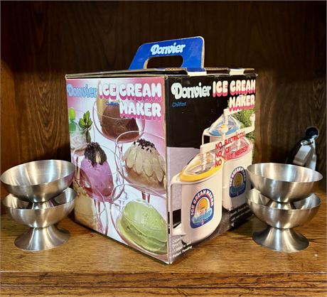 New Donvier Ice Cream Maker and Stainless Steel Ice Cream Cups