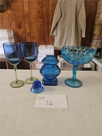 Wheaton Bank, Ohio Pioneer Glass Bell, Indiana Glass Blue Compote & More