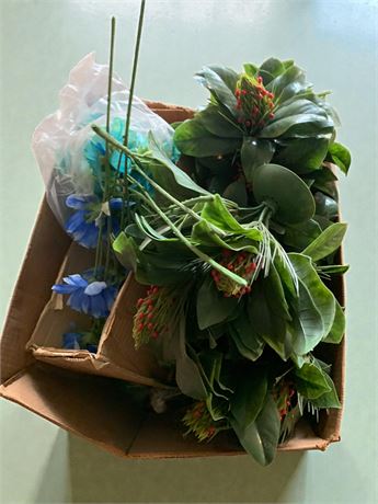 Artificial Flowers & Green Foliage Lot - 1 Box