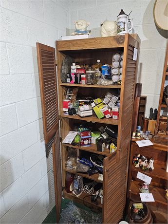 Wood Cabinet Full of Household Supplies/Light Bulbs/Tacks/Cleaners & More