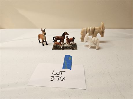 Mixed Horse & Donkey Lot: Bone China & Marble Figurines