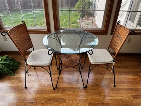 Patio Furniture Set, Glass Top Table and Two Matching Chairs