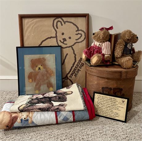 Rustic Country Teddy Bar Decor - Shaker Basket, Bookends and More